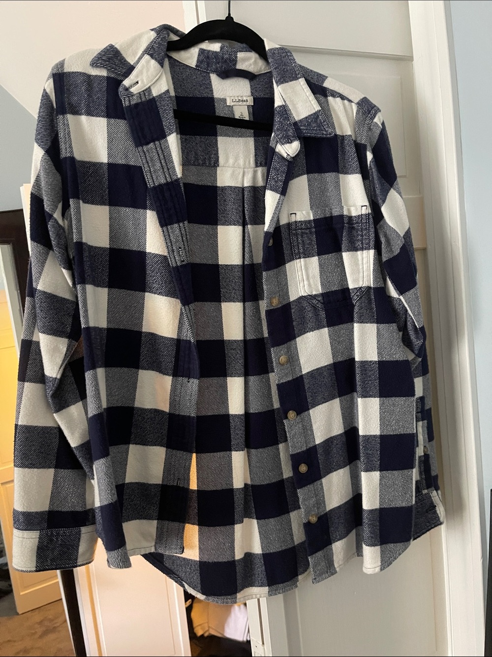 L.L. Bean Navy and White Check flannel Shirt - like new Women's Small